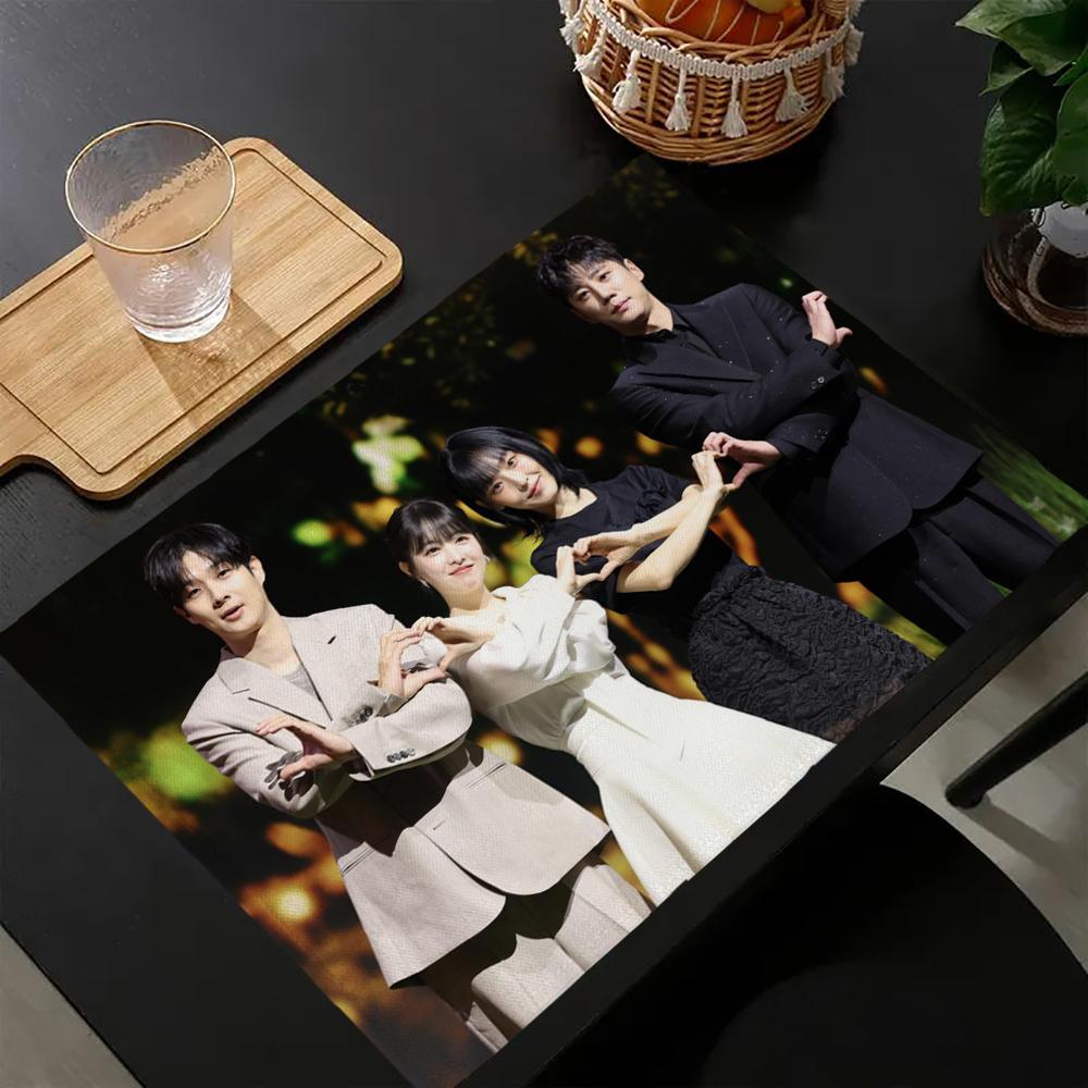 

4PC Melo Movie Placemats Set Knit Fabric Hand Wash Only, Rectangular Table Mats for Dining Kitchen 30x45cm-4PC