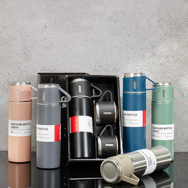 500ML Stainless Steel Vacuum Flask Gift Kit Office Business Style Thermos Bottle Outdoor Use Hot Water Thermal Insulation Couple Cup
