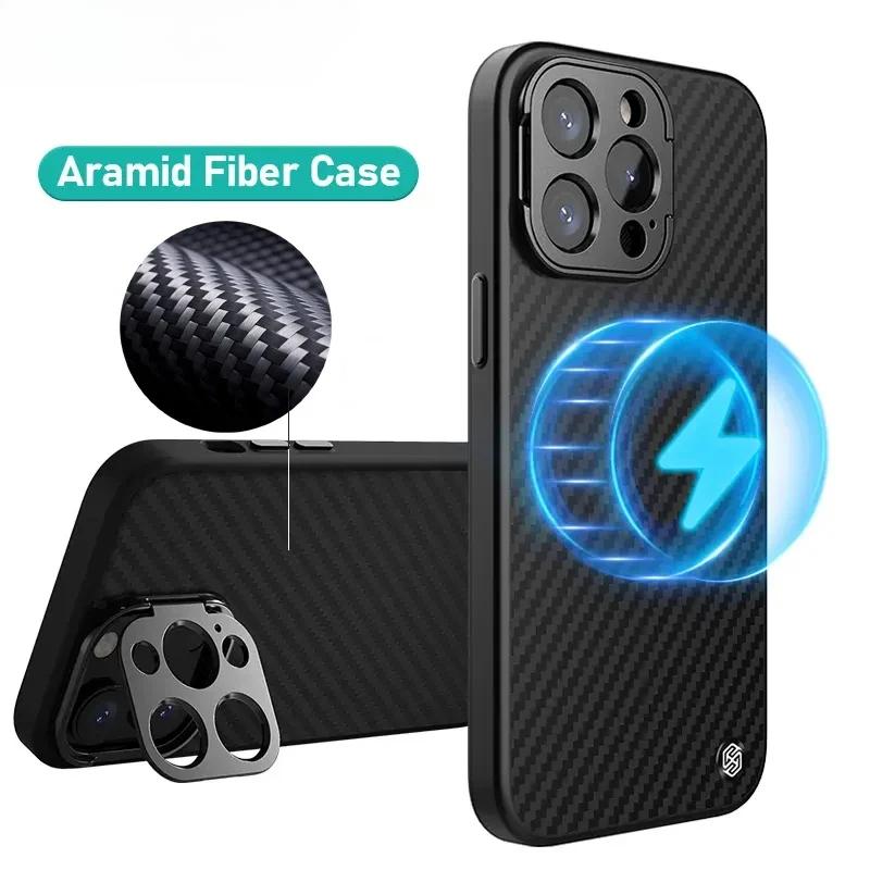 

Магнитный чехол из арамидного волокна для iPhone 15 Pro Max с подставкой и защитой от падения, универсальный чехол Magsafe для iPhone 14 Pro