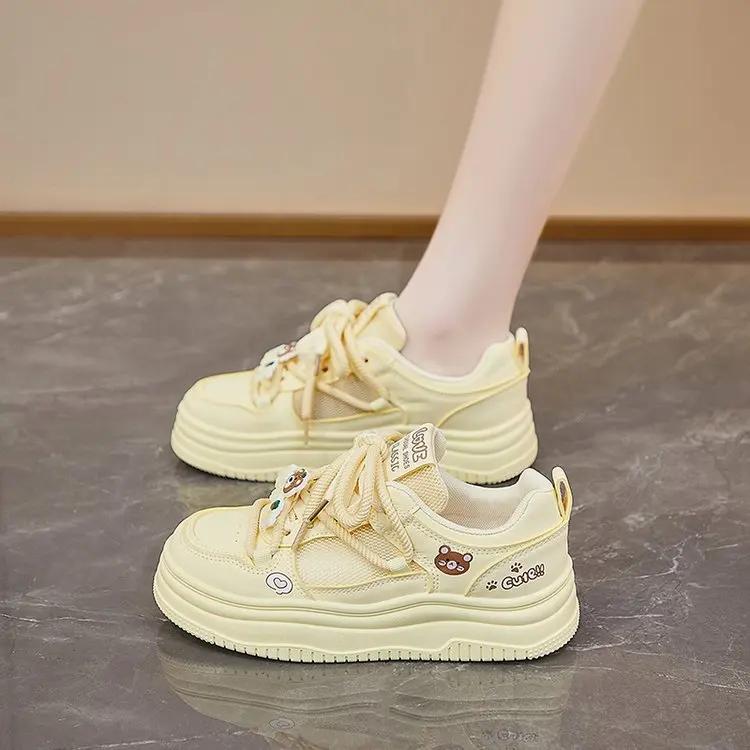 2026 Spring New Style Korean INS Women's Student Thick Bottomed Casual Street Shoes Nylon Upper Rubber Sole Adult Size-3cm