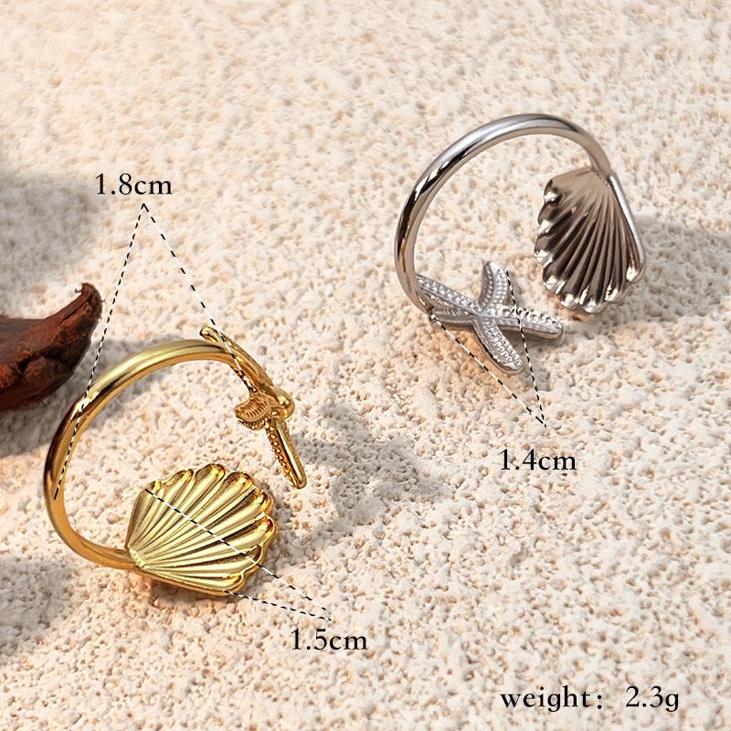 18k Gold Electroplated Stainless Steel Starfish Ring - Ocean Series Jewelry