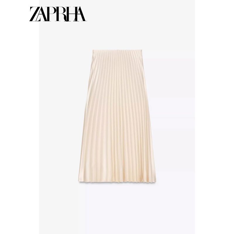 Zaprha 2025 New Arrival Silk Satin Texture Midi Skirt Pleated Dress Height Slim Looking All-Match Tutu 3067401