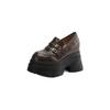 12Cm inner height-increasing muffin thick-soled sheepskin loafers women's 2025 round head waterproof table double-breasted thick-heeled muffin shoes