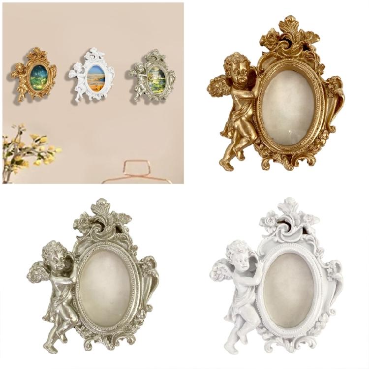 Victorian Resin Angel Figurine Photo Frame European Carving Picture Frame With Stand & Hook Artistic Photography Display