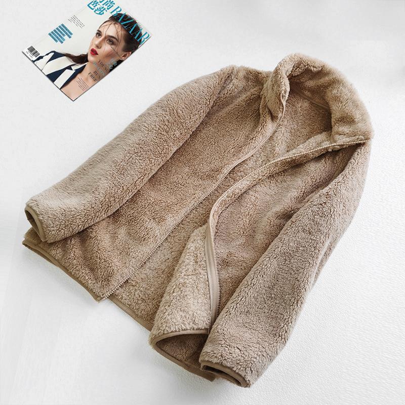 Autumn winter women's long fleece fleece zipper jacket warm double-sided coral fleece fleece fleece jacket oversized premium clothing