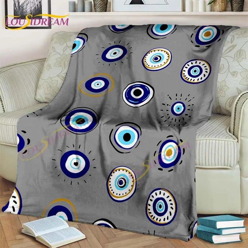 Bule Evil Eye Blanket Hamsa Hand Psychedelic Blanket for Travel Bedding Chair Adult Lightweight Bohemian Style Blanket Tapestry