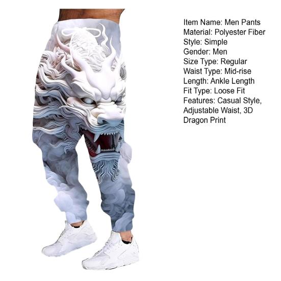 Pánské ležérní tepláky 3D potisk draka Jogger kalhoty Stahovací pas Podzimní kalhoty do posilovny, na dovolenou, na cestování, pro každodenní nošení