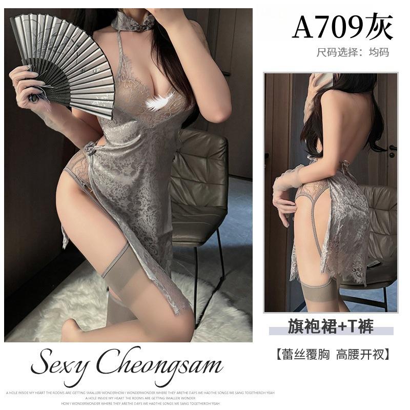 Sex Underwear Sexy Pure Desire Wind Neck Lace Lace Split Cheongsam Temptation