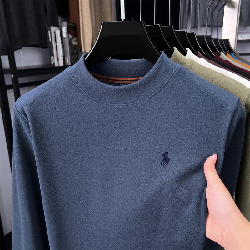 Men's Winter Fleece Hoodie Casual High-End Round Neck T-Shirt 2025 Thick Base Layer