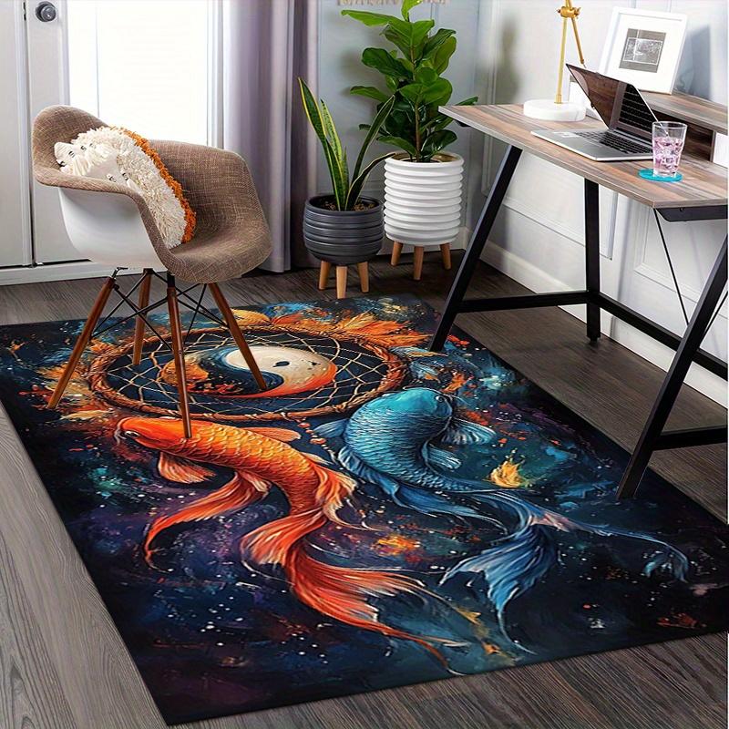 1pc Koi Fish,Yin Yang Symbol,Dreamcatcher Office Carpet Soft Polyester Entrance Carpet Washable Non