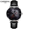 Carnival Marke 3D Gewölbtes Zifferblatt Luxus Automatikuhr für Mann Leder Wochentag Datum MIYOTA Mechanische Uhr Sport-Armbanduhr Männlich