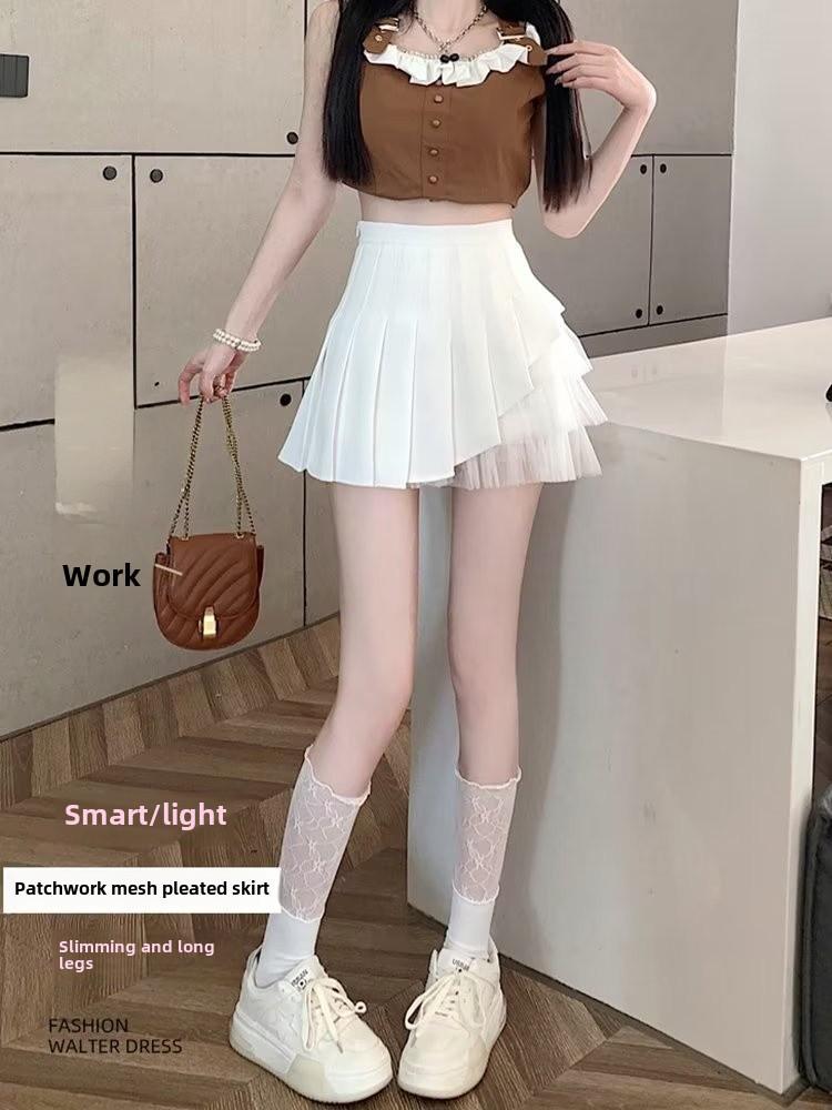 High-Waist Mesh Pleated A-Line Skirt: Sweet & Spicy Summer Style for Petite Women