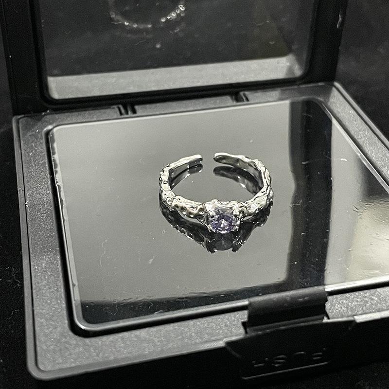 

Purple Diamond Zircon Set French Irregular Opening Ring Niche Design Necklace High-End Stud Earrings Women