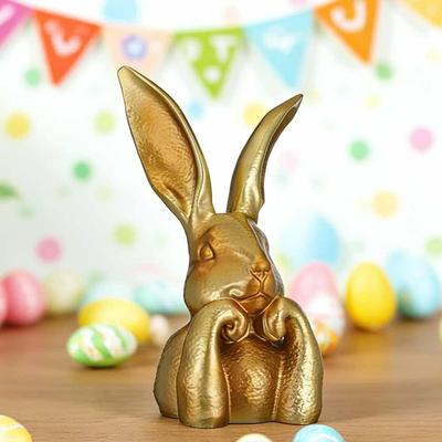Decoração de Estatueta de Coelho Dourado Orgone, Estatueta de Coelho Pensador Dourado Impressa em 3D Coelhos Decoração de Páscoa para Mesa Prateleira Lareira Casa de Primavera