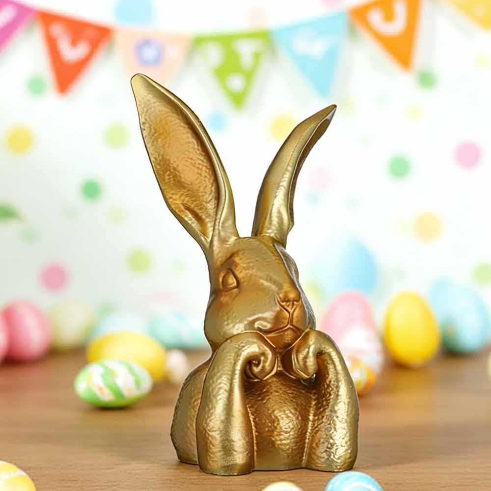

Orgone Gold Bunny Figurine Decor, 3D Printed Gold Thinking Bunny Figurine Bunnies Easter Decor for Table Shelf Mantel Spring Home золотой