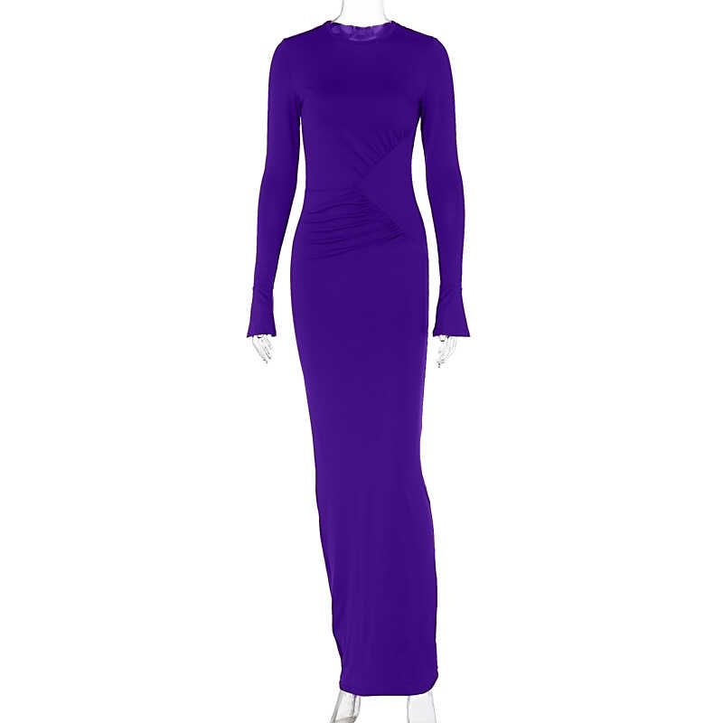Autumn Western Style Solid Pleat Slim fit Long sleeve dress Slim Fit Long Sleeve Dress