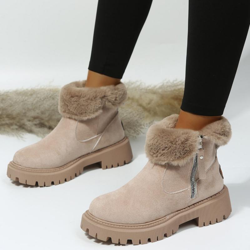 Women's New Winter Fur Lined Integrated Snow Boots Fleece Lined Casual Martin Ankle Boots Warm Cotton Shoes