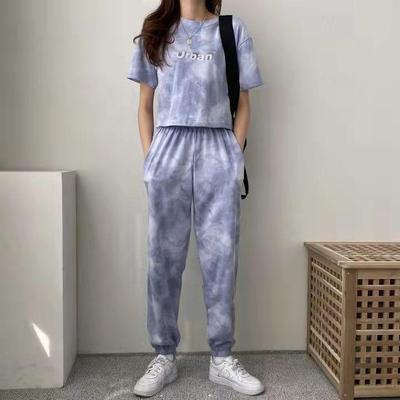 Korean-Style Tie-Dye Women's Summer T-Shirt & Leggings Set