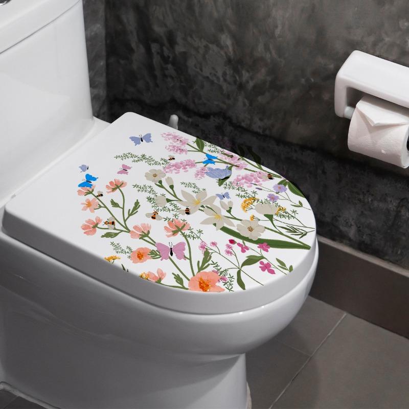 Colored Butterfly Flower Toilet Sticker Bathroom Toilet Cover Background Wall Sticker Self-adhesive Sticker