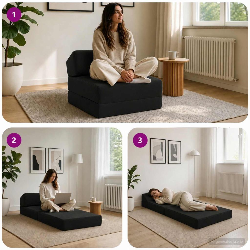 Folding Sofa Bed Black 60 x 70 x 41 cm Fabric