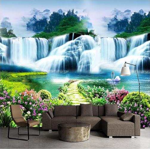 Klassische Naturlandschaft 3D Wandbild Wasserfall Tapete Wohnzimmer Sofa Hintergrundwand Wandbild Heimdekoration
