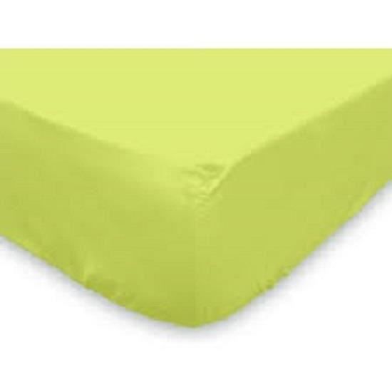 Drap Housse - 100% Coton - 140x190cm - Vert Anis - 2 Personnes - Tissage Très Serré