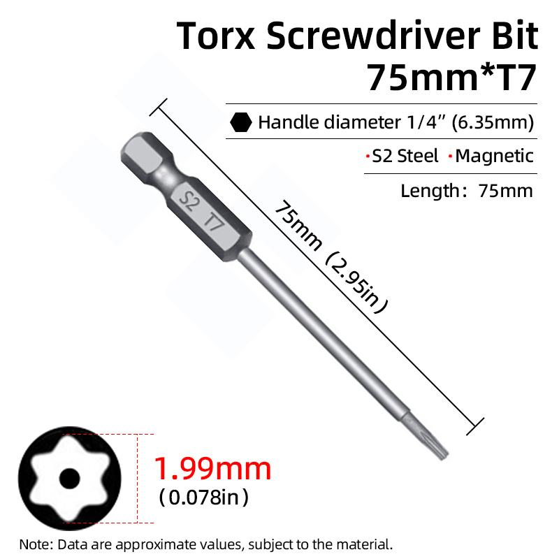Μύτες Μαγνητικού Κατσαβιδιού Torx 75mm Ασφαλείας Αντιπαραβίασης Μύτη T6-T40 Κοίλη Κεφαλή Δαμασκηνιάς S2 1/4'' Εξάγωνο Χειρός Ηλεκτρικά Εργαλεία