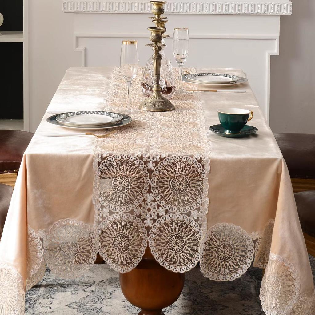 European Style Tablecloth Lace Mercerized Velvet Table Cloth Light Luxury Coffee Table Cloth Hollow High-Grade Tablecloth
