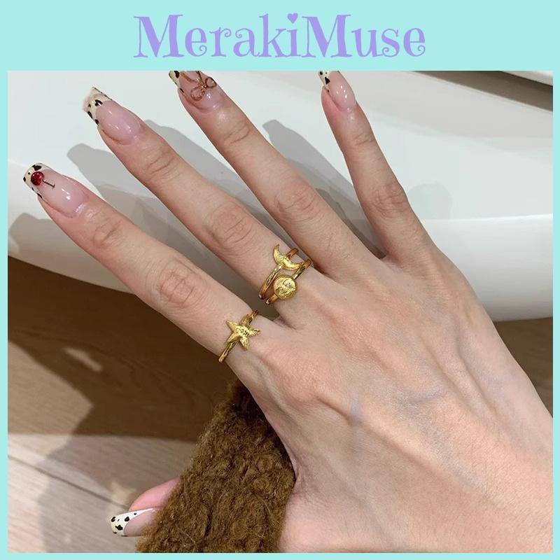 Stylish Copper Ring With Sun Moon And Star Motif Ideal For Layering Chic Women's Jewelry