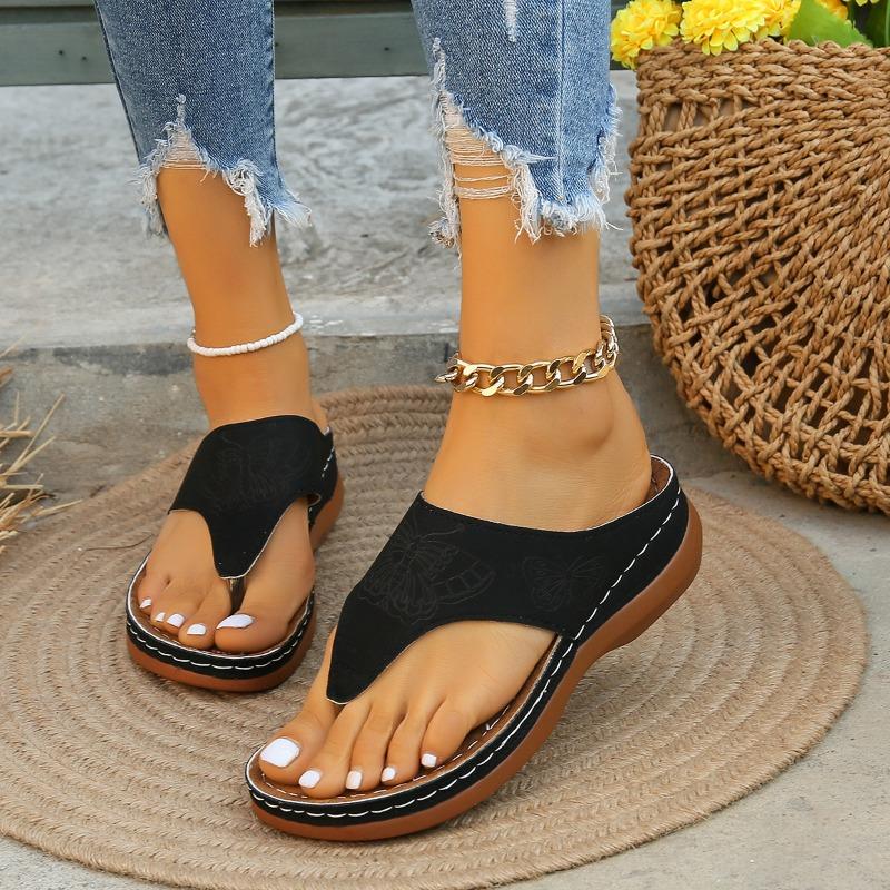 Summer large size toe wear beach sandals flat bottom thick bottom slope heel slippers women