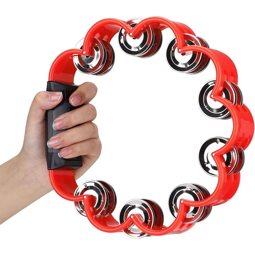 Pleasant Jingle Percussion Tambourine Handheld Hand Cranked Bell  Musical Rhythm Instrument