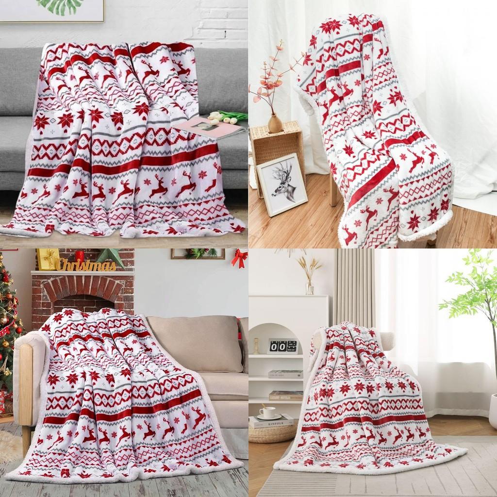 Plush Double Blanket With Christmas Snowflake Elk Printing Design Daily For