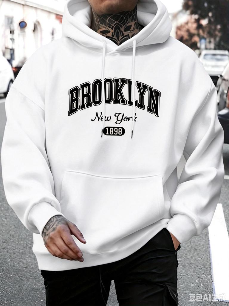 Men's Casual, Versatile and Fashion Hooded Sweatshirt with A BROOKLYN Letter Pattern A Warm Cozy Winter Hoodie for All Seasons