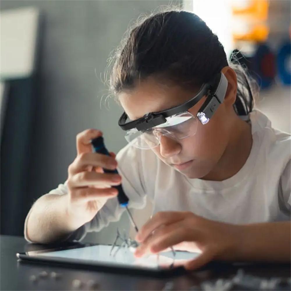 Wiederaufladbare Kopflupenbrille, wiederaufladbare USB-beleuchtete multifunktionale Vergrößerungsbrille zum Lesen und Reparieren von T