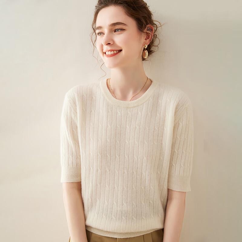 Fanzhen Women's Short-Sleeve Cashmere Blend Knit Top