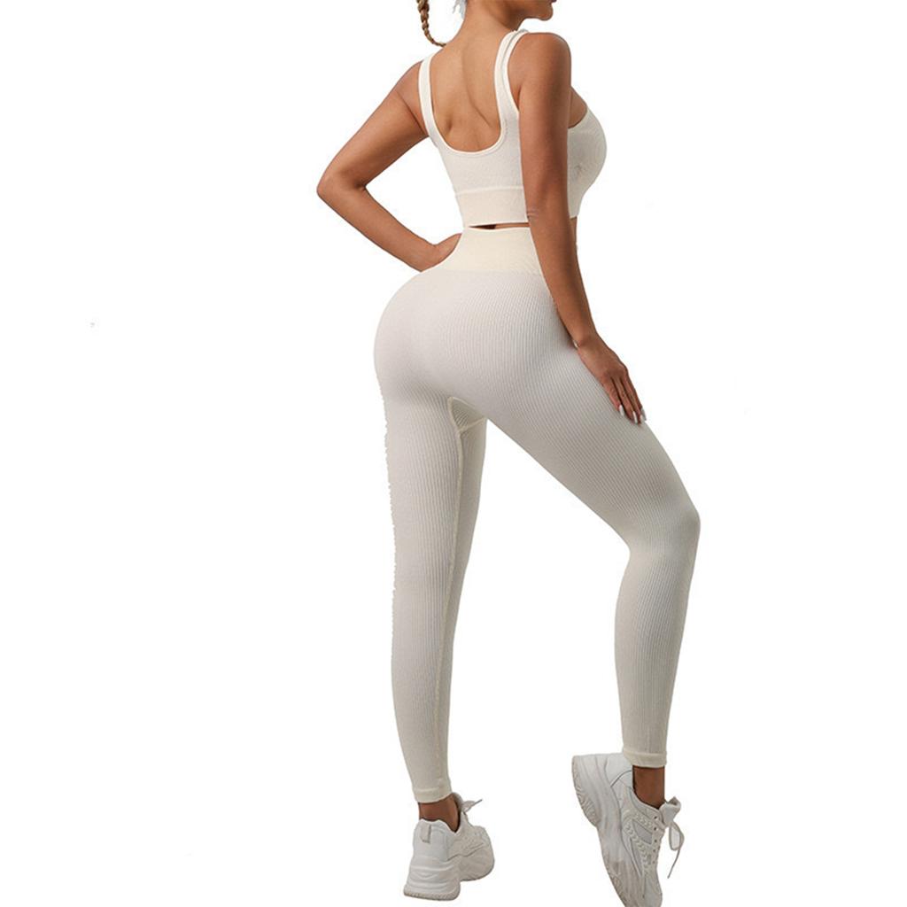Women's Fashion U Neck Sleeveless Top High Waist Tight Fit Fitness Running Sports Pants Yoga Two Piece Set