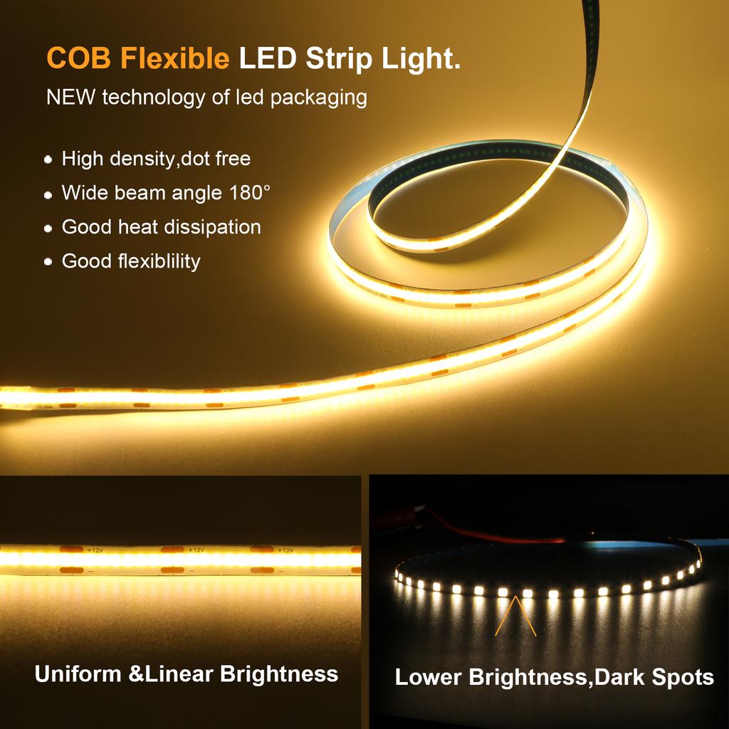 5V 12V COB LED Strip Light Ultra Thin 3MM 5MM 8MM Flexible Tape 320Leds/m RA90 Dimmable Linear Lighting Warm Natural Cool White