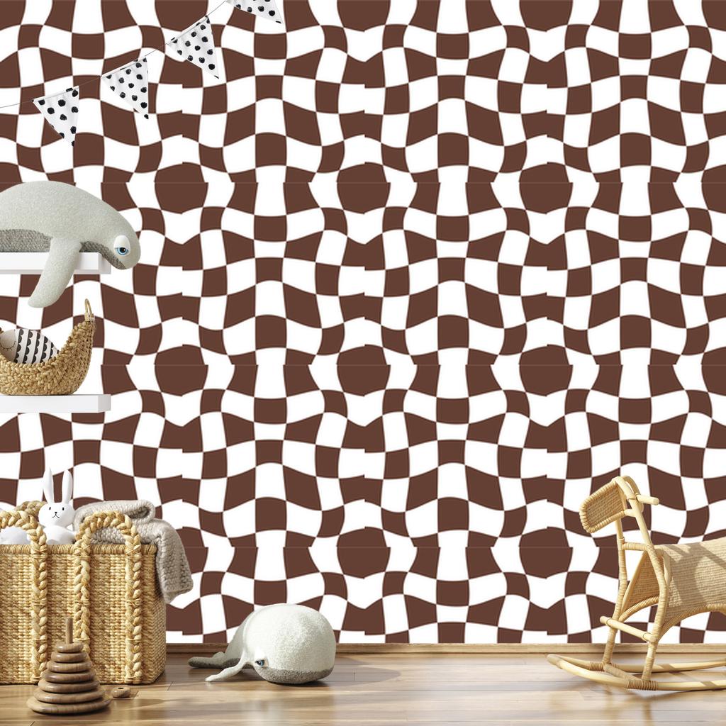 Wallpaper Casual Checkerboard Rust and White for Living Room and Bedroom 50x1000
