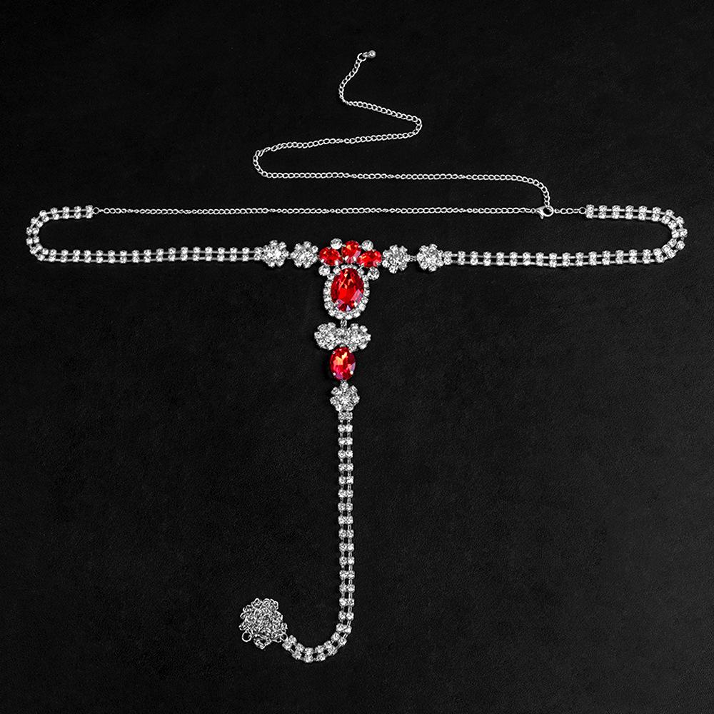 Cross-Border Hot-Selling Ruby Rhinestone Bikini Body Chain Thong