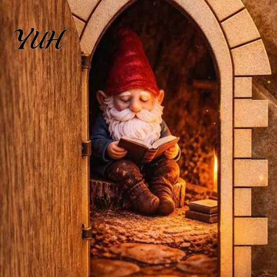 Christmas Holiday Wall Decorations Opening Fairy Door with Hidden Gnome Scene, Miniature Wooden Decor, Small for Baseboards 2D Flat Reading