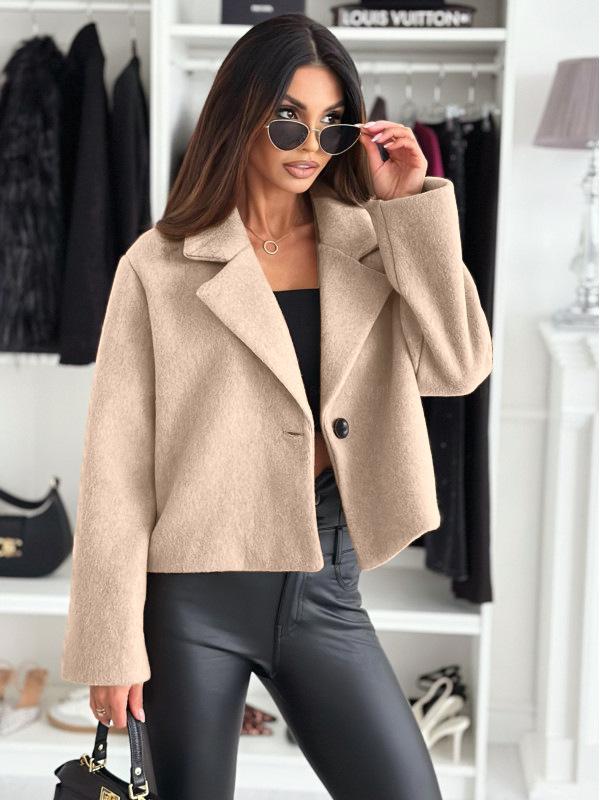 Autumn and Winter Fashion Suit Collar Solid Color Woolen Small Coat Women's Clothing