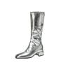 Autumn and Winter Medium Heel Large Size Women's Boots Comfortable Round Head Square Heel Back Zipper Fashion Shoes New Patent Leather High Boots Wome
