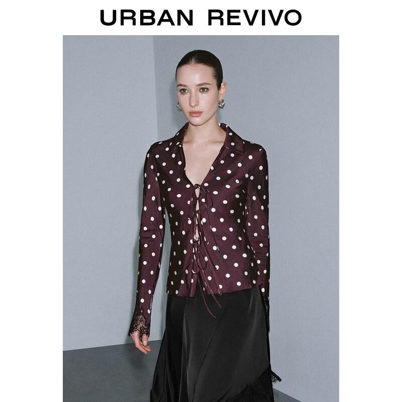 UR 2026 Spring Women's Polka Dot Lace-Trim Blouse