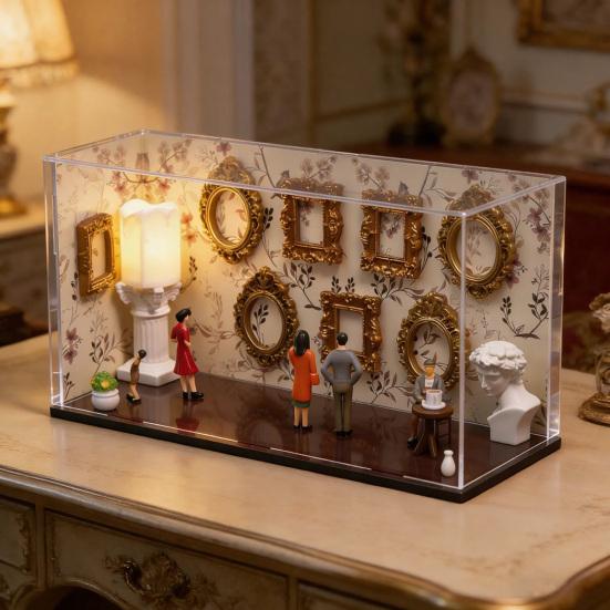 DIY Mini Museum Silhouette Shadow Box Frame Kit with 9 Gold Frames 5 Figurines Custom Memory Display Case Frame for Anniversary Wedding