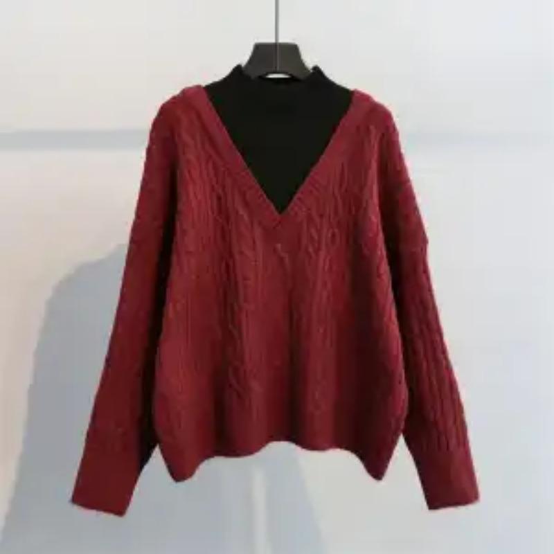 

Модный женский свитер-топ с высоким воротником, свободный, осенне-зимний, новый, ленивый, утолщенный, в стиле ретро, имитирующий двойку M красный