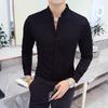 Trendy Stand-Collar Men's Patchwork Long-Sleeve Shirt - Three Colors, Plus Size, Hairstylist KTV Workwear Top