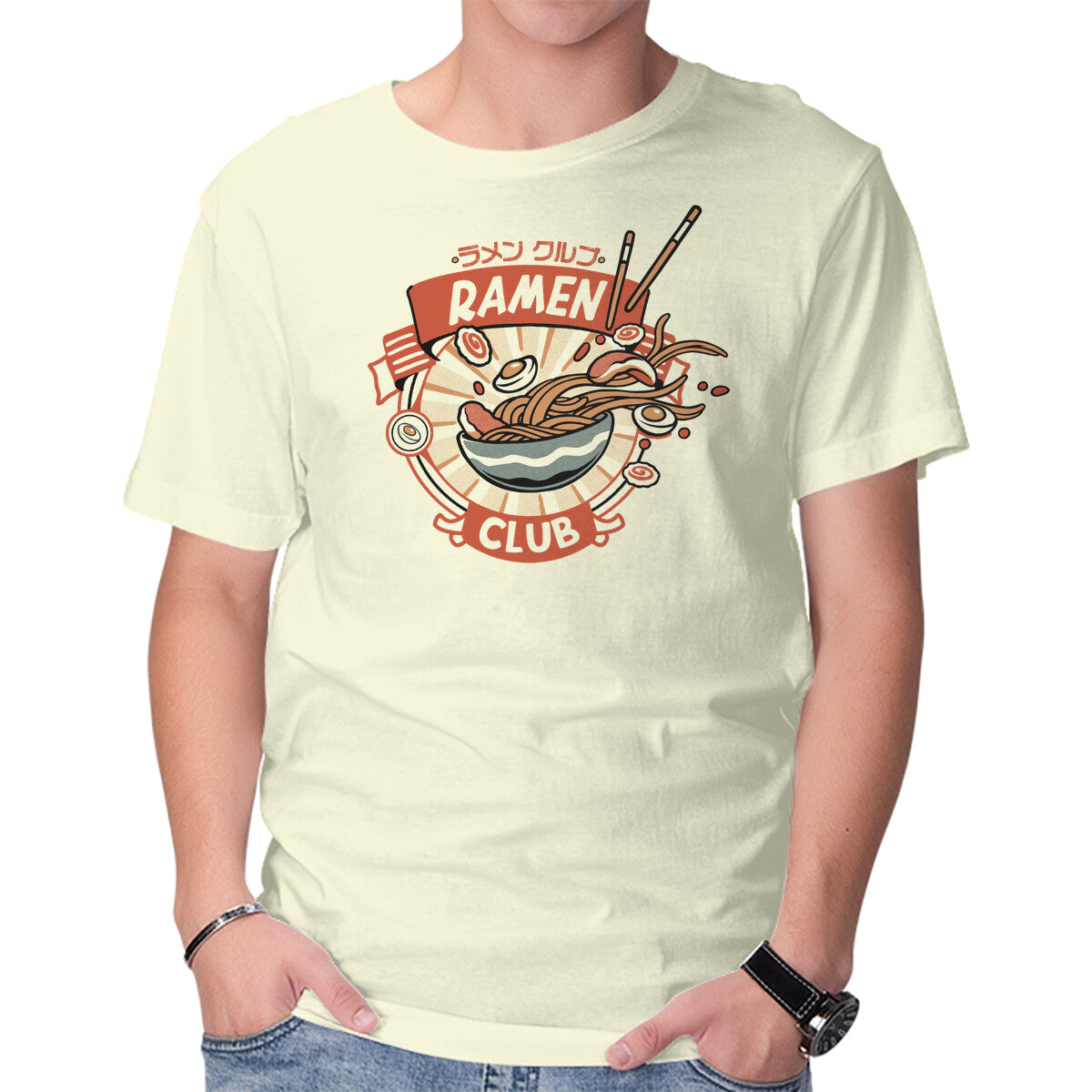Unisex Crew Neck T-Shirt Ramen Club Graphic Short Sleeve Casual Tee XXXL