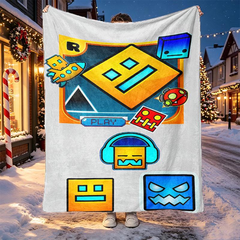 Geometry Dash Pattern Blanket for Home Decoration, Bed, Sofa, Car Travel, Camping, Suitable for All Seasons, Birthday Christmas Gift
