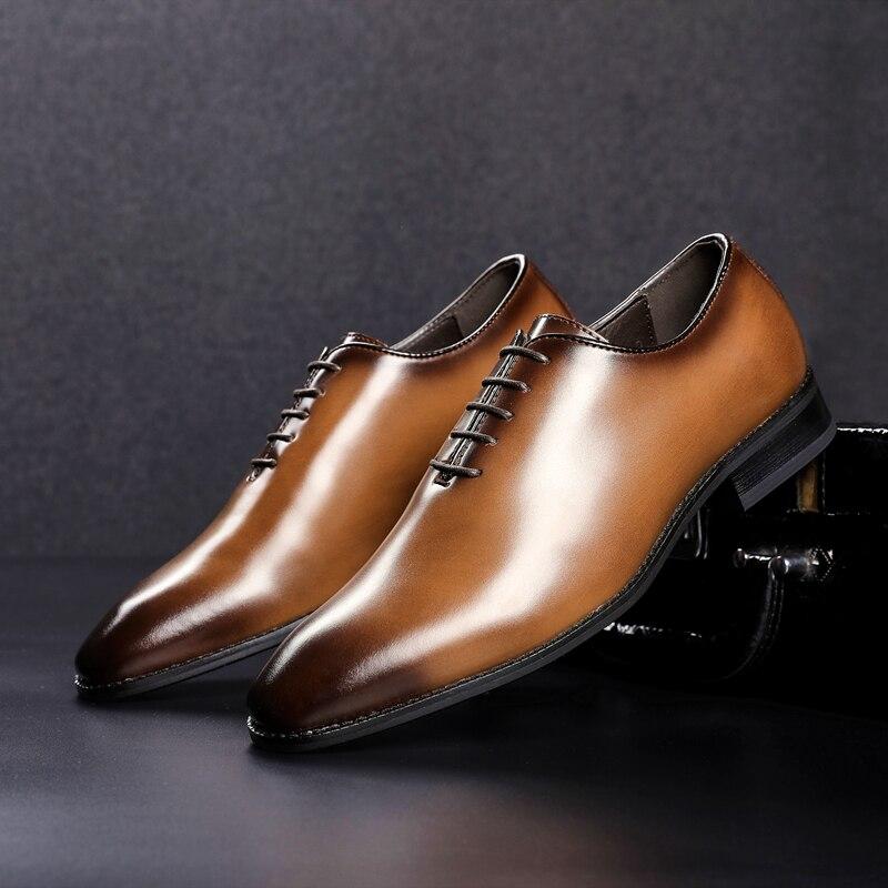 Genuine Leather Men's Dress Shoes Handmade Social Business Wedding Brown Black Luxury Lace Up Formal Oxfords Mens Shoes