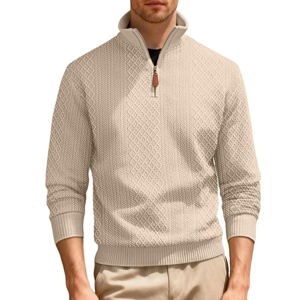 New American Fashion Men Sweatshirts Casual Loose Stand Collar Zip-up Long-sleeved Pullover Leisure Jacquard Solid Color Tops